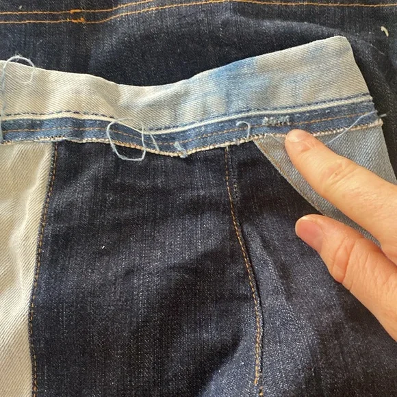 Denim Colorblock Jean Mixed Wash Bodycon Pencil Skirt, Size S/Waist 25”. - Picture 6 of 7